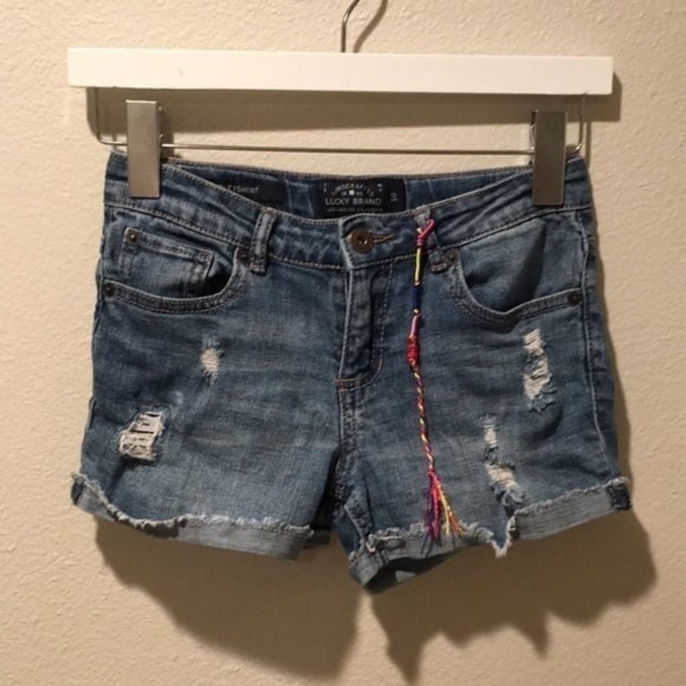 Lucky Brand Denim shorts Riley blue rolled hem distressed Size 10
